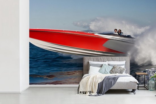 Fotobehang Speedboot - Speedboot op volle snelheid op zee fotobehang vinyl  breedte 330... | bol.com
