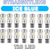 14x T10 Led Canbus HQ Ice Blue Straightlens standlicht - interieurverlichting - nummerplaatverlichting