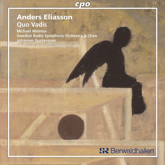 Albumcover: Anders Eliasson Quo Vadis met een silhouet van een persoon met vleugels.