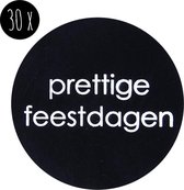 30x Stickers Kerst | PRETTIGE FEESTDAGEN | 35 mm | zwart & wit
