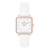 KRAEK Sofia Rosé Goud Wit 28 mm | Dames Horloge |  Wit leren horlogebandje | Vierkant | Minimaal Design