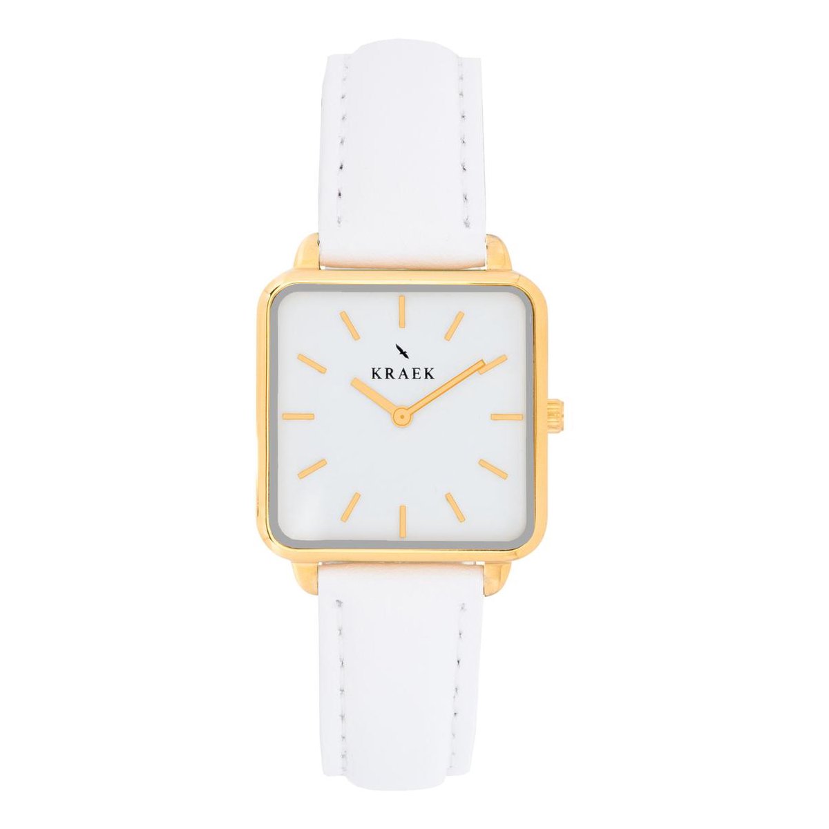 KRAEK Blanca Goud Wit 28 mm | Dames Horloge | Wit Leren horlogebandje | Vierkant | Minimaal Design