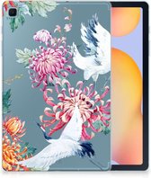 Cover Case Geschikt voor Samsung Galaxy Tab S6 Lite | Tab S6 Lite 2022 Hoesje Super als Cadeau Vriendin Bird Flowers met doorzichte zijkanten