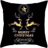 Kussenhoes Kerst Zwart / Goud / Wit /Zilver Met Spranklende Hertjes en Merry Christmas (500171)