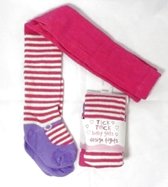 baby maillot fuchsia met strepen en paars ballerina voetje - maat 6 tot 12 mnd