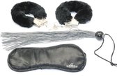 Fetish Kit Zwart 3 Items - Leuk voor beginners -  Zwart - Voor stelletjes - 3 Items: Handboeien Blinddoek Zweep - Spannend voor koppels - Sex speeltjes - Sex toys - Erotiek - Bonda