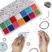 Lea® Kralen Sieraden Maken Pakket set - Premium kralen - 6000 kleuren en Letterkralen - Alfabet letters - Inclusief elastiek