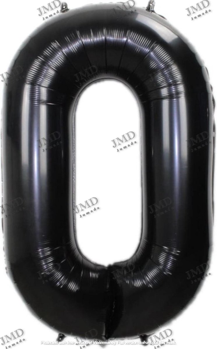 Folie ballon XL 100cm met opblaasrietje - cijfer 0 zwart - 10 jaar folieballon - 1 meter groot met rietje - Mixen met andere cijfers en/of kleuren binnen het Jumada merk mogelijk