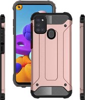 Hoesje Geschikt Voor Samsung Galaxy A21S Rugged Hybrid Armor Hoesje - Rose goud