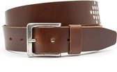 A-Zone Stoere jeans riem cognac met studs - heren en dames riem - 5 cm breed - Cognac - Echt Leer - Taille: 105cm - Totale lengte riem: 120cm