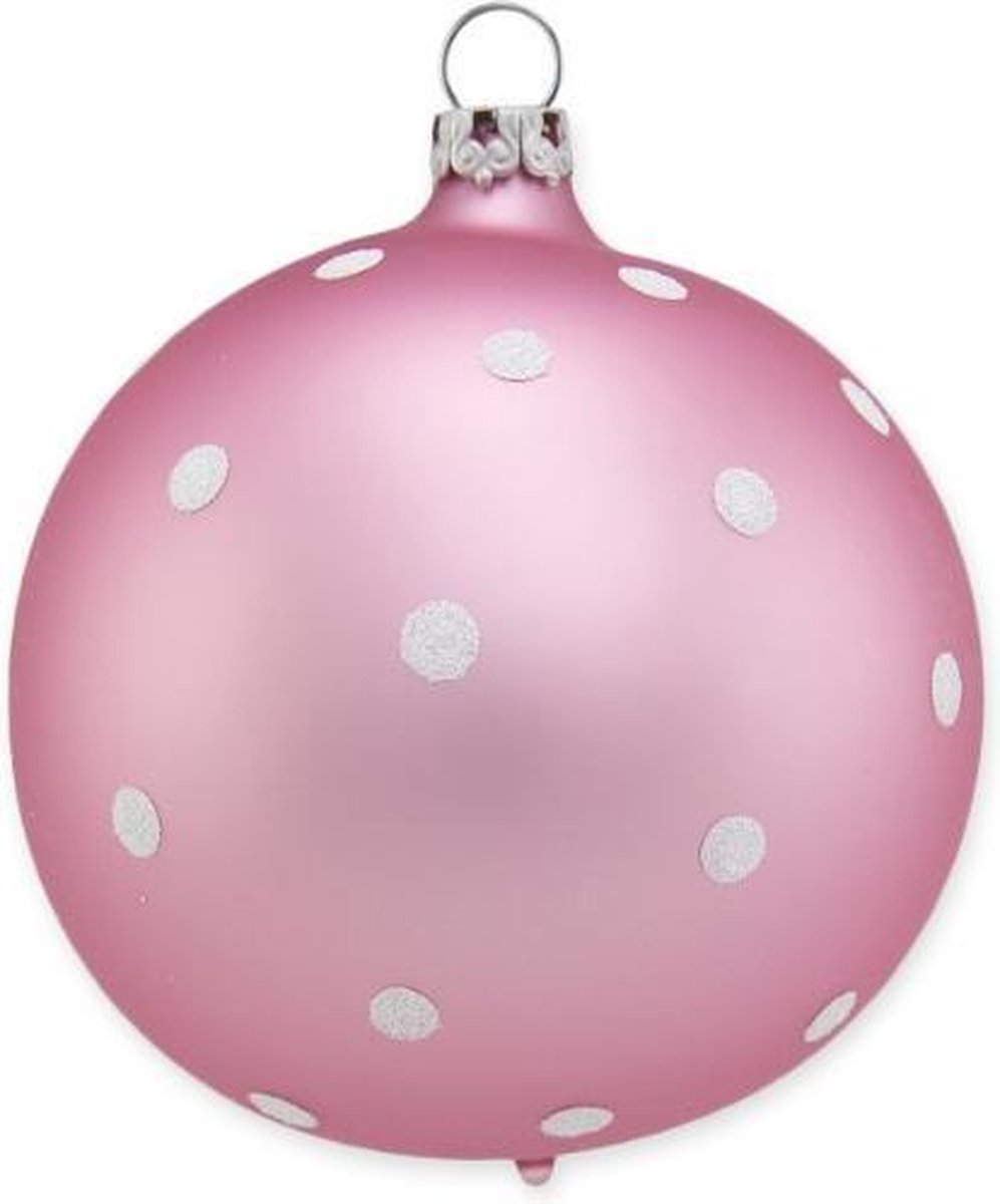 Roze Kerstballen met witte stipjes 8 cm - set van 3 - Handgemaakt in Duitsland
