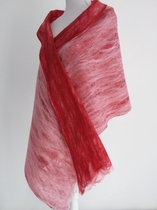 Handgemaakte, gevilte stola / extra brede sjaal van 100% merinowol - Wit met zijde - 190 x 50 cm. Stijl open gevilt.