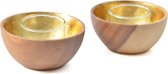 waxinelichthouder hout en bladgoud - set van 2 - Kinta