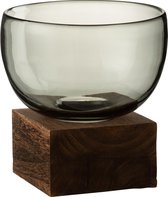 J-Line Vaas Op Voet Breed Glas Hout Donker Bruin Grijs Large - Bloemenvaas 21.5 cm hoog