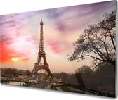 Glasschilderij Eiifel-toren zonsopgang | 4 mm veiligheidsglas | 120 x 80 cm | Incl. Blind ophangsysteem | Glazen schilderij met hoge kwaliteit print