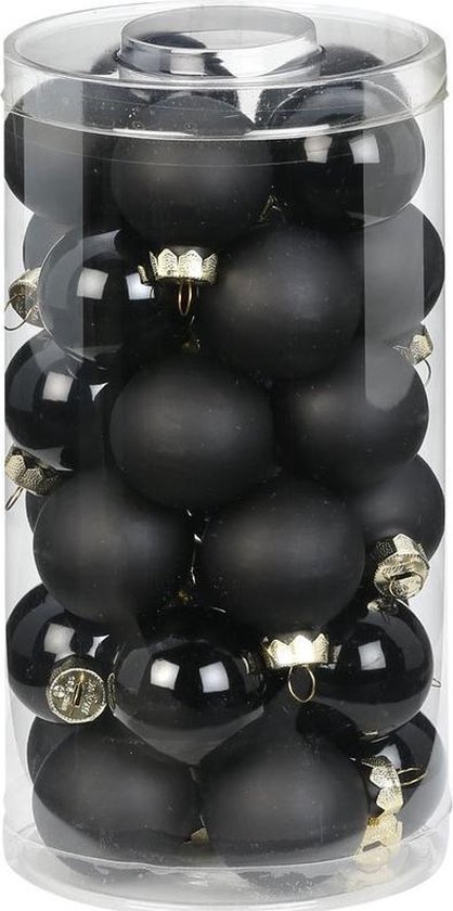 30x Zwarte kleine glazen kerstballen 4 cm glans en mat -  Kerstboomversiering zwart | bol.com