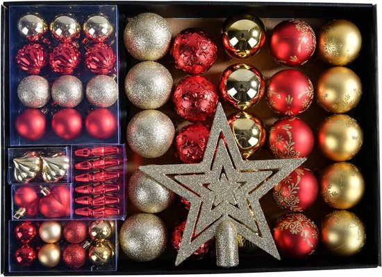 Kerstballen | | Kerstboom Decoratie | Rood, Goud | Plastic |... bol.com