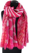 Magenta kleurige dames sjaal met luipaard en zebra print - 90 x 180 cm