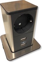 PopUp stekkerdoos 1x stopcontact 2x usb lader rvs