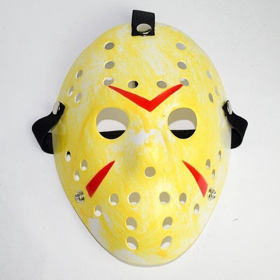 Jason Voorhees Hockey Masker - Halloween Masker - Horror Film Friday The 13th - Cosplay Masker - Verkleedmasker - Geel met Rood Jason Voorhees Hockey Masker - Halloween Masker - Horror Film Friday The 13th - Cosplay Masker - Verkleedmasker - Geel met Rood