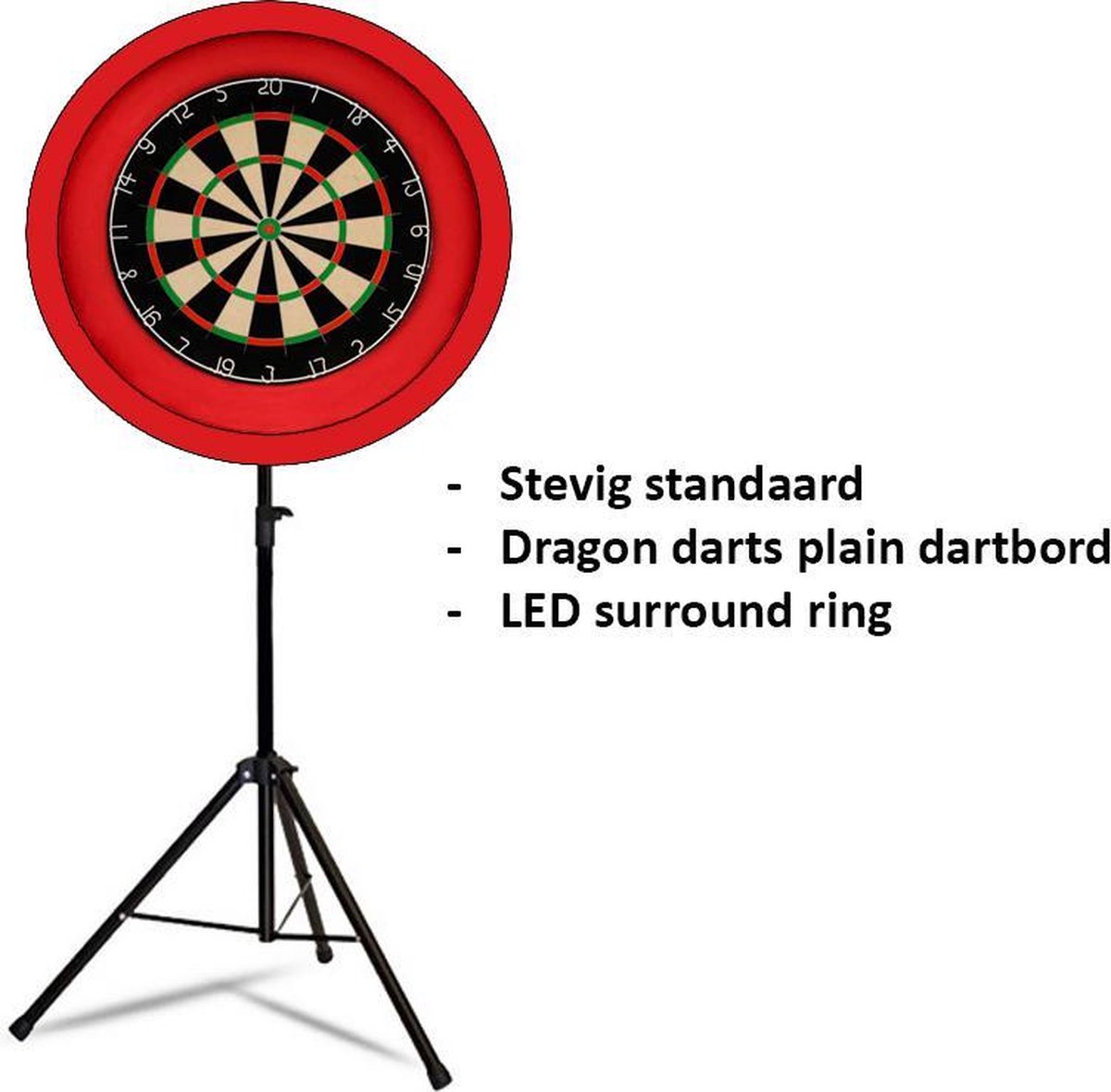 Dragon darts - Portable dartbord standaard LED pakket - inclusief best geteste - dartbord - en - LED surround ring - rood