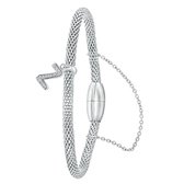 Lucardi Dames Armband mesh letter Z met kristal - Staal - Armband - Cadeau - 19 cm - Zilverkleurig