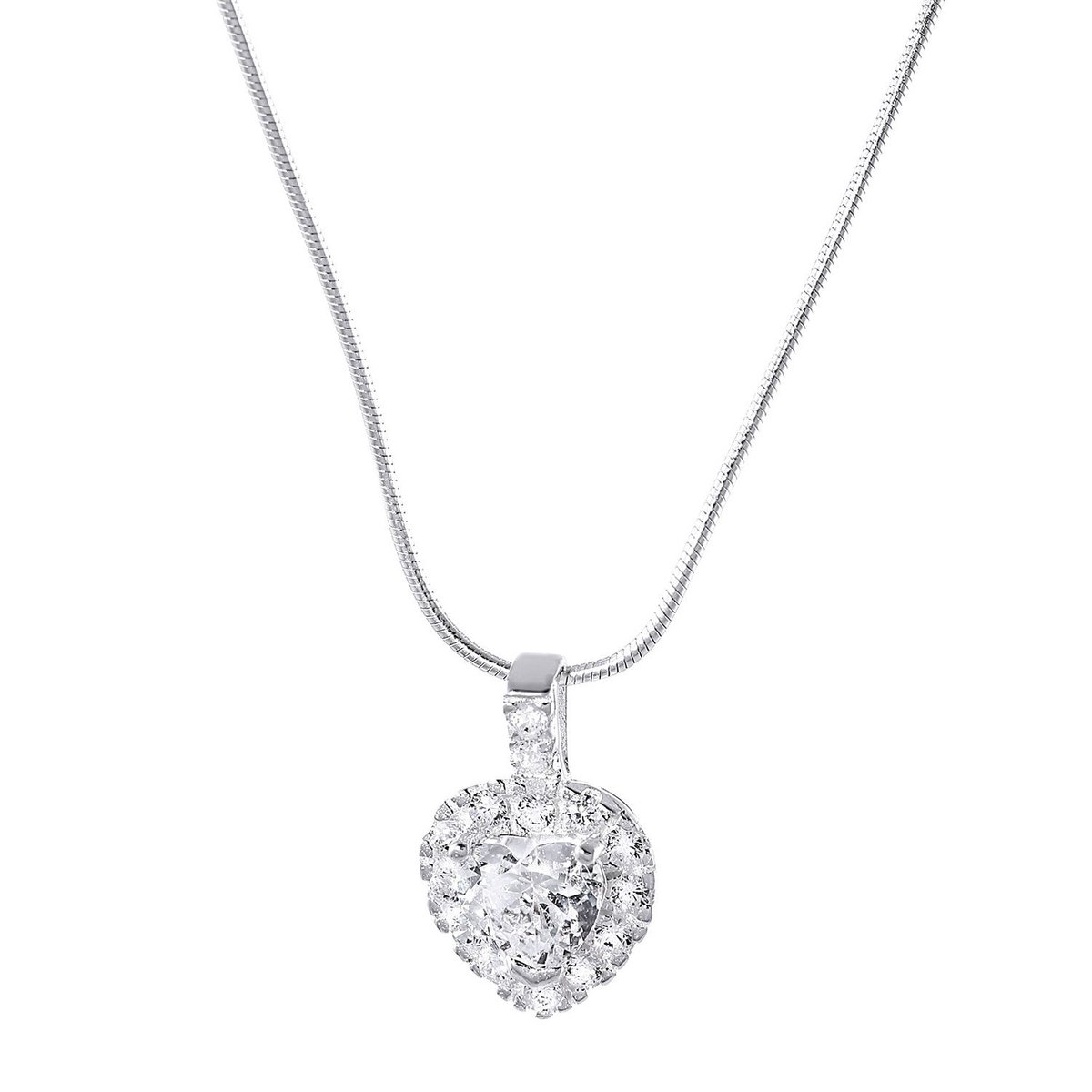Lucardi Dames Ketting met hanger zirkonia - Echt Zilver - Ketting - Cadeau - 45 cm - Zilverkleurig