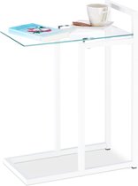 Relaxdays bijzettafel metaal glas - salontafel klein - glasplaat - 60 cm hoog - sidetable - wit