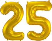 Ballon Cijfer 25 Jaar Goud Verjaardag Versiering Gouden Helium Ballonnen Feest Versiering 86 Cm XL Formaat Met Rietje