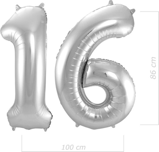 Ballon 16 ans Argent 86cm feuille Ballons numéros décor de fête avec de la  paille | bol.com
