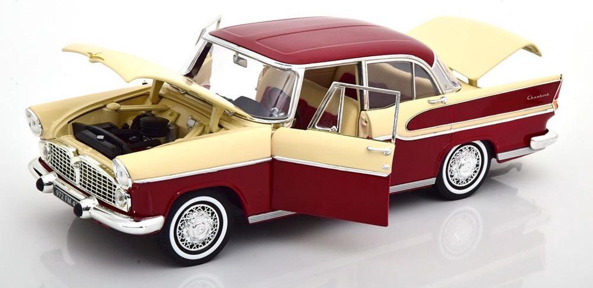 NOREV 91 - Simca Chambord + Caravane Henon - Rouge Et Gris - Miniature En Boîte