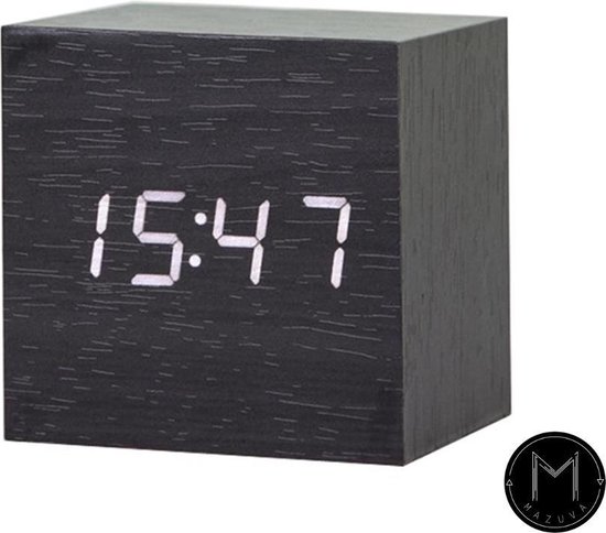 Houten Wekker Kubus | Digitale wekker |Zwart | Cube klok |Wooden Alarm  Clock | Tap to... | bol.com