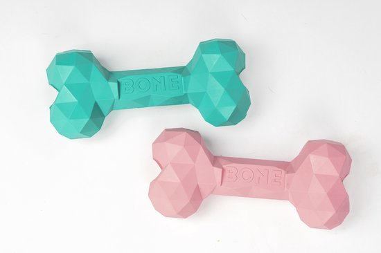 Hondenspeelgoed kauwbeen rubber - roze design 16.5 x 7.4 x 4,5 cm