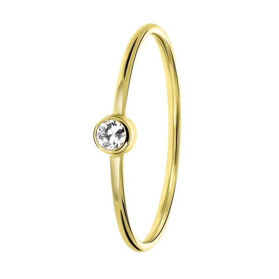 Bague en or jaune 14 carats avec pierre zircone blanche