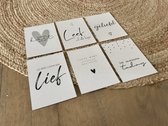 Ansichtkaart met envelop - A6 - 10x15cm - Zwart Wit Kleur - Vibers B - Quotes - Set - 6 stuks