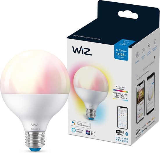 WiZ Globe Slimme LED Verlichting - Gekleurd en Wit Licht - E27 - 75W - Mat  - Wi-Fi | bol.com