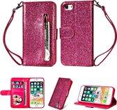 Glitter Bookcase voor Apple iPhone 8 | iPhone 7 | iPhone SE 2020 | Hoogwaardig PU Leren Hoesje | Lederen Wallet Case | Telefoonhoesje | Pasjeshouder | Portemonnee | Roze