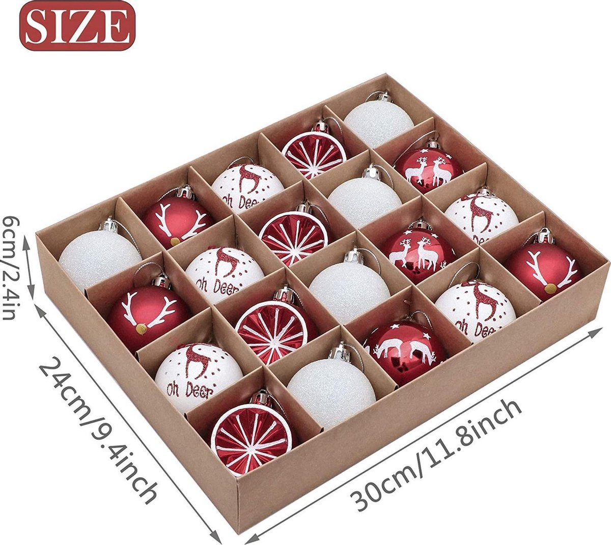 42 Boules De Noël Rouge Et Blanc – 6cm Et 3cm, En Plastique Avec Suspension, Pour Sapin Intérieur/Extérieur