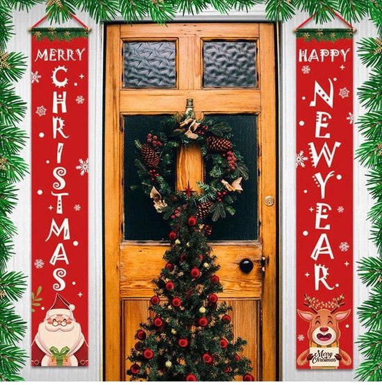 Kerst banners 2 stuks - kerst decoratie deur - binnen en buiten rendier |  bol.com