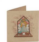 Kerstkaarten | Set van 5 | Kerstengel glas in lood |Kraft | Illu-Straver
