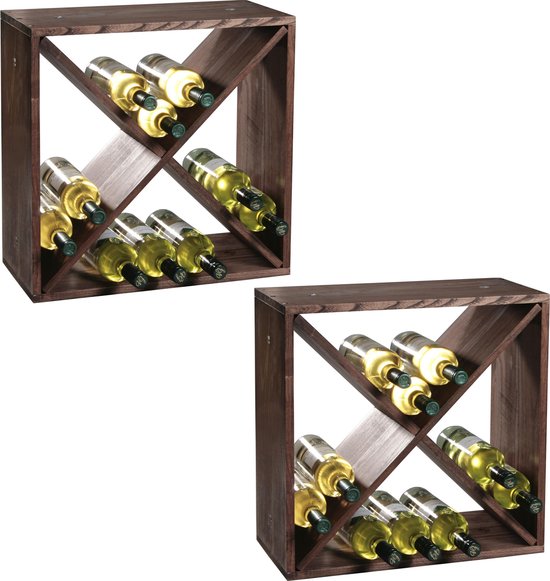 2x Houten wijnflessen rekken/wijnrekken vierkant voor 48 flessen 25 x 50 x  50 cm -... | bol.com