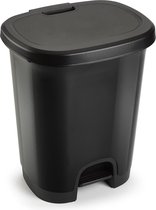 Kunststof afvalemmers/vuilnisemmers/pedaalemmers in het zwart van 27 liter met deksel en pedaal. 38 x 32 x 45 cm.