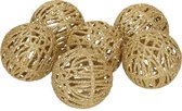 6x Rotan kerstballen goud met glitters 5 cm - kerstboomversiering - Kerstversiering/kerstdecoratie goud