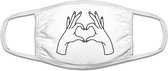 Love hands mondkapje | grappig | gezichtsmasker | bescherming | bedrukt | logo | Wit mondmasker van katoen, uitwasbaar & herbruikbaar. Geschikt voor OV