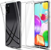 Samsung A41 Hoesje Transparant - Samsung A41 Siliconen Hoesje Case Cover Doorzichtig + 2x Screenprotector Tempered Glass Glas Protector Glas Plaatje