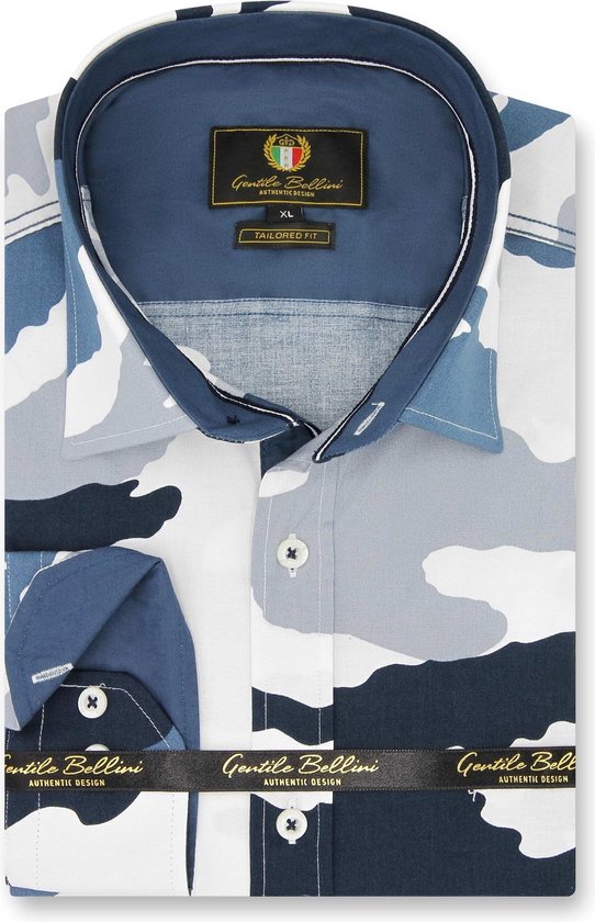 Heren Overhemd - Slim Fit - Army Camouflage - Blauw - Maat XXL | bol.com