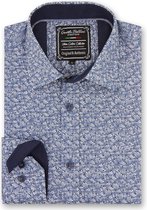 Heren Overhemd - Slim Fit - Retro Leaf - Blauw - Maat S