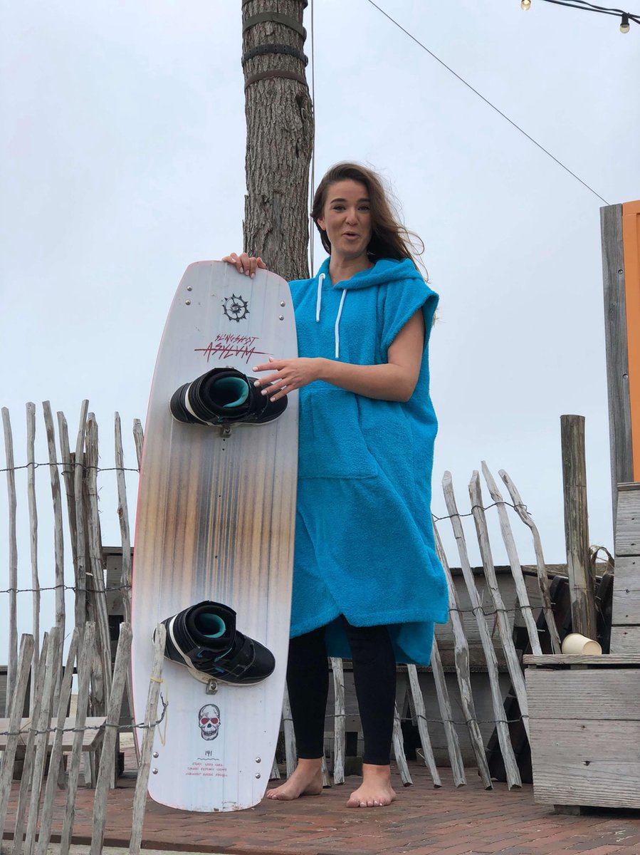 Badstof Surfponcho Turquoise S/M - met Capuchon - 100% Katoen, 450 gr/m2 - Unisex - Dames & Heren - Poncho - Badcape -Surf Accessoires
