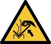 Pictogram bordje Waarschuwing: mogelijke beklemming tussen materiaal en persbank | 300 * 264 mm - verpakt per 2 stuks