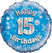 Oaktree 18 Inch Happy 15th Birthday Blue Holographic Balloon (Blue/Silver)